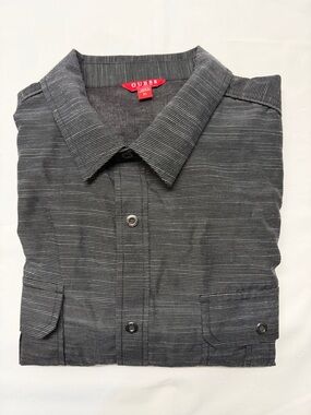 GUESS Men’s Charcoal Pinstripe Button-Front Shirt